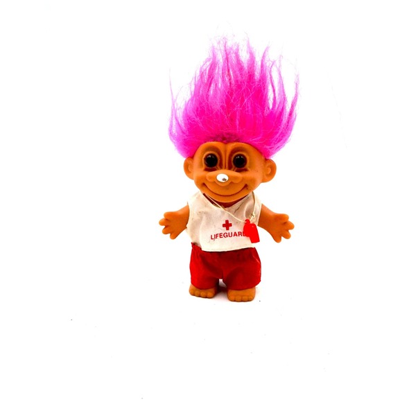 Retro Lifeguard Troll Doll Pink Hair Red Shorts Classic Toy Collectible - Picture 9 of 11